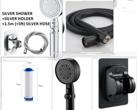 Five-speed Spray Black Powerful Supercharged Water-saving Shower Head Nozzle Suit