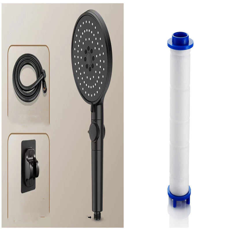 Five-speed Spray Black Powerful Supercharged Water-saving Shower Head Nozzle Suit